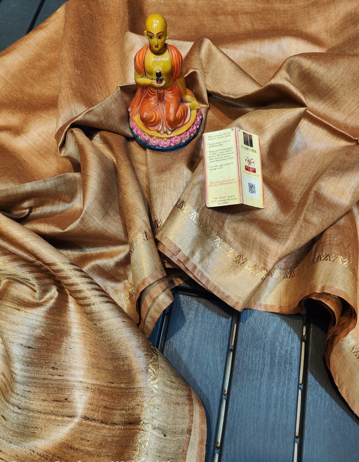 Bhagalpuri Pure Silk Munga with Temple Border.