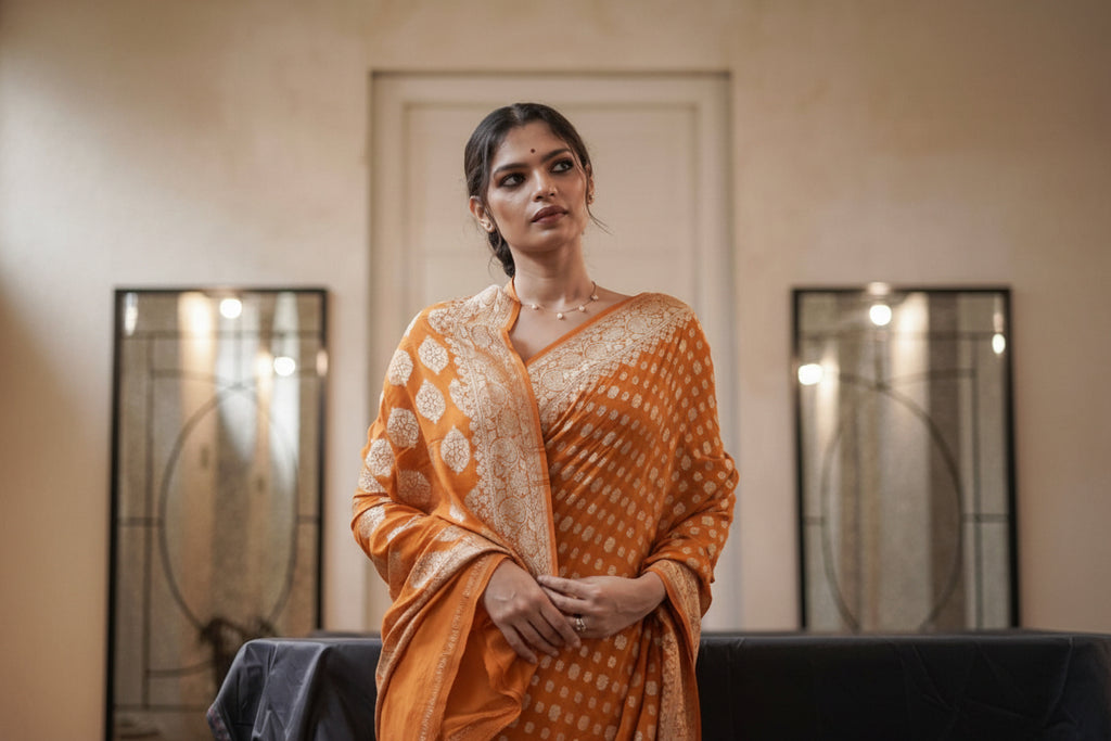 Georgette silk butta design saree with banarasi work