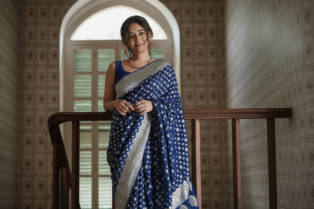 Georgette silk butta design saree with banarasi work
