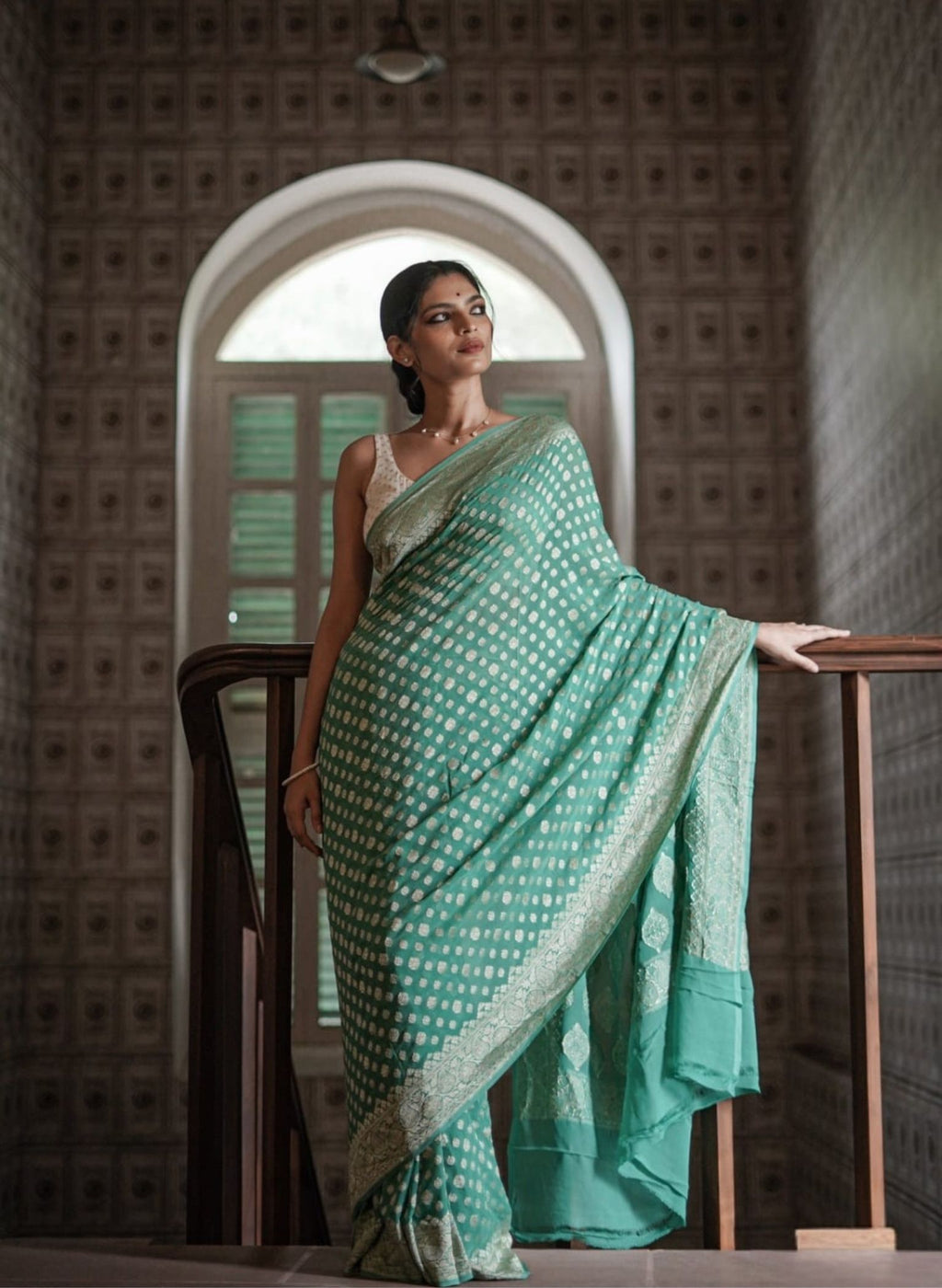 Georgette silk butta design saree with banarasi work