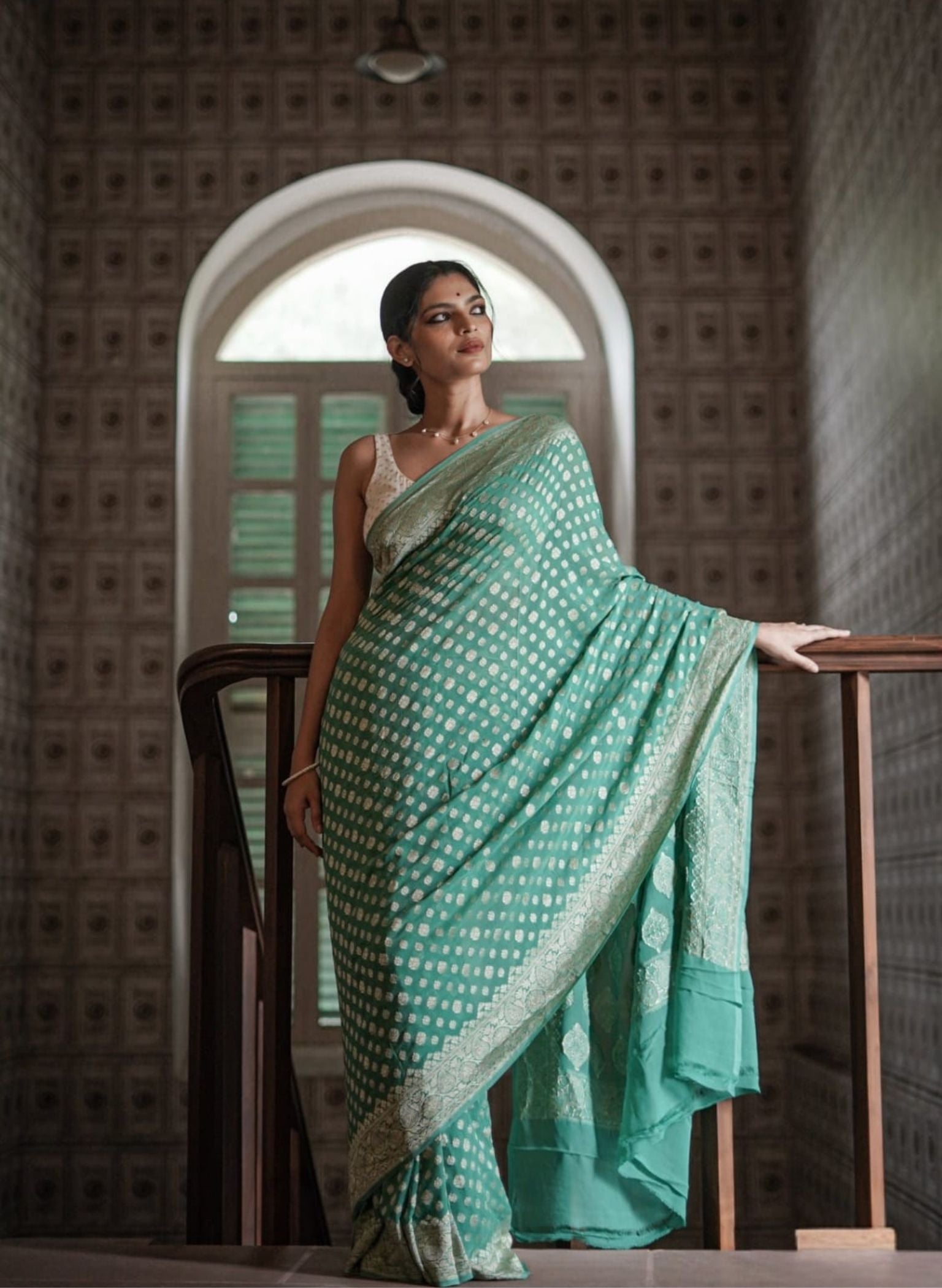 Georgette silk butta design saree with banarasi work