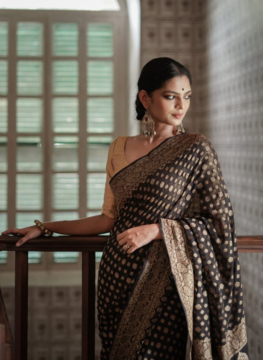 Georgette silk butta design saree with banarasi work