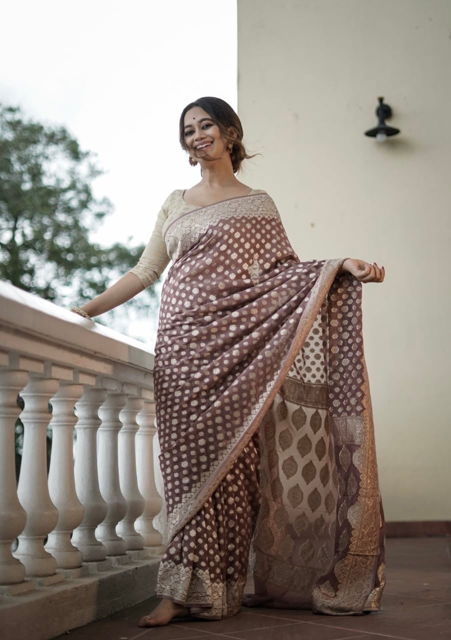 Georgette silk butta design saree with banarasi work