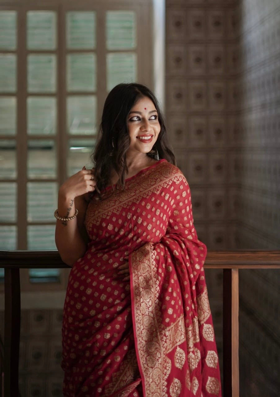 Georgette silk butta design saree with banarasi work