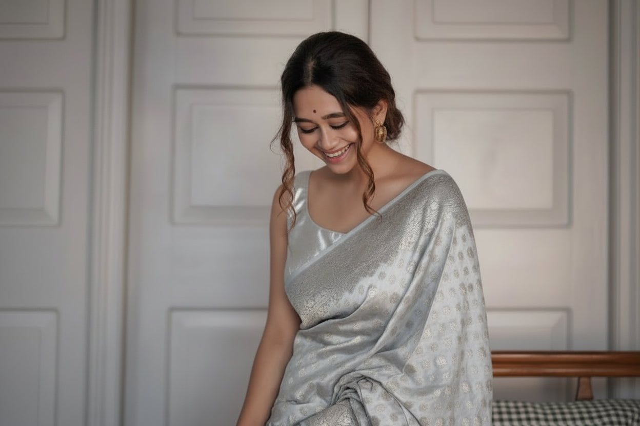 Georgette silk butta design saree with banarasi work