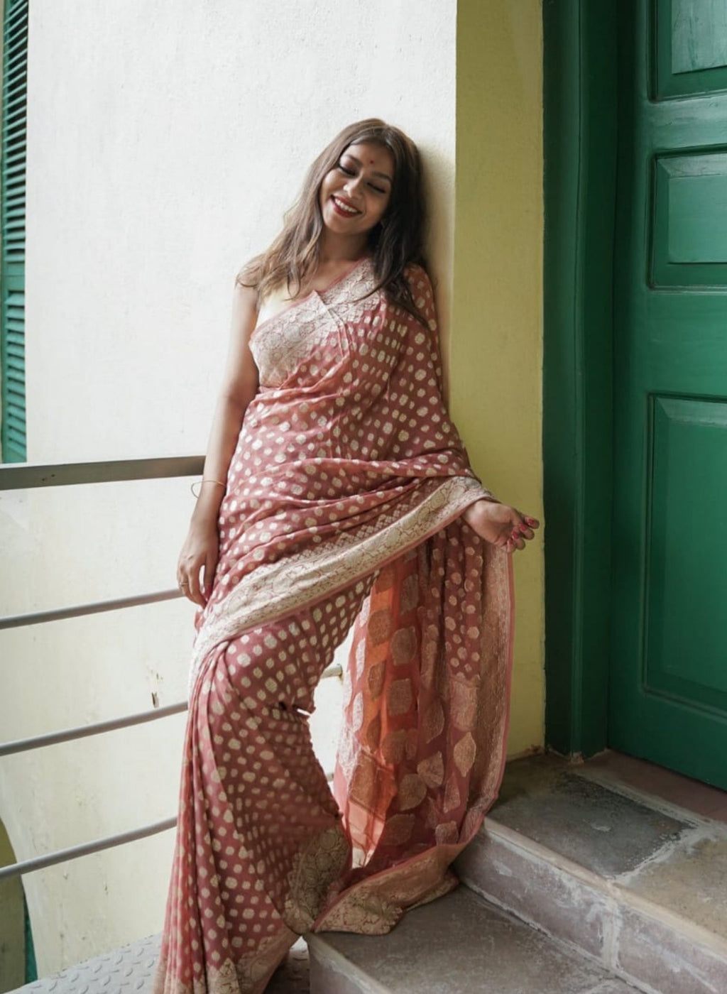 Georgette silk butta design saree with banarasi work