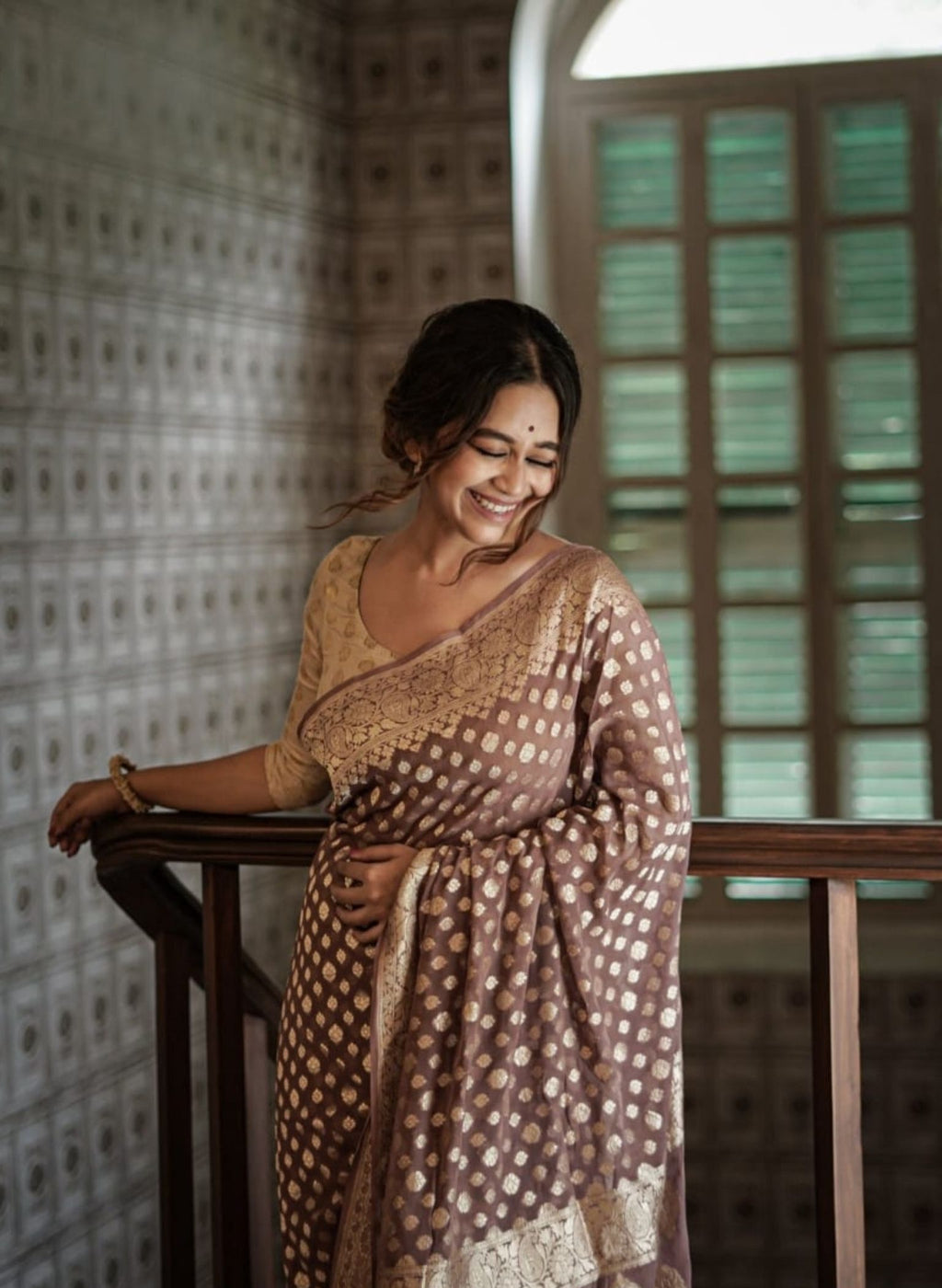 Georgette silk butta design saree with banarasi work