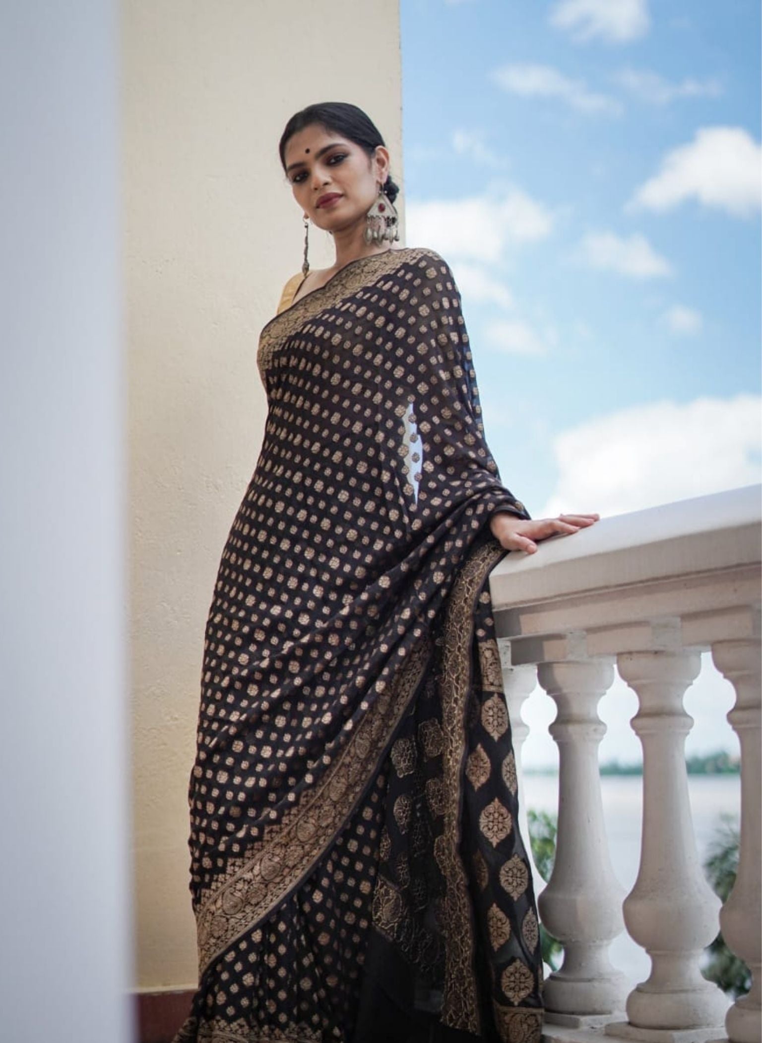 Georgette silk butta design saree with banarasi work