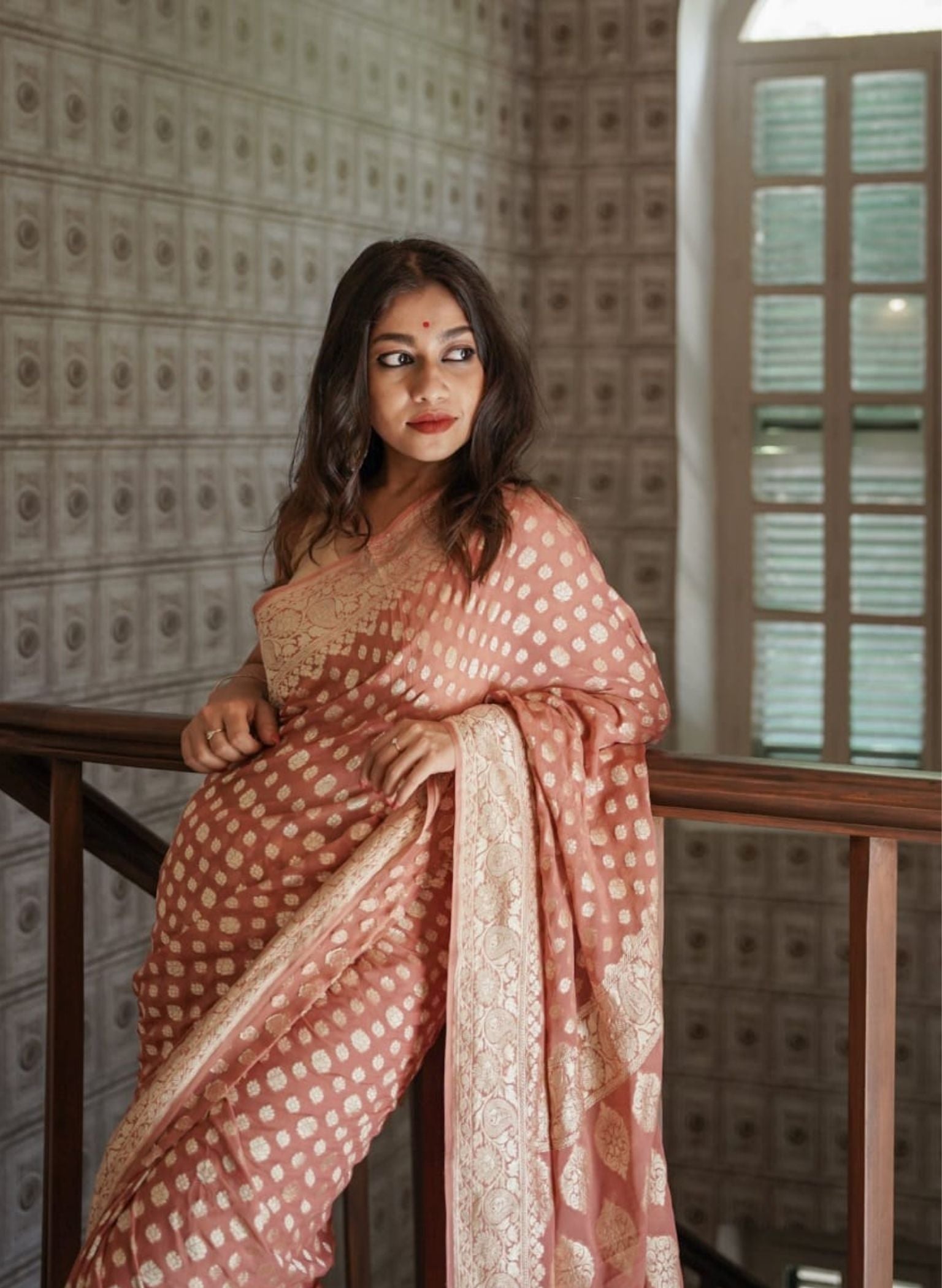 Georgette silk butta design saree with banarasi work