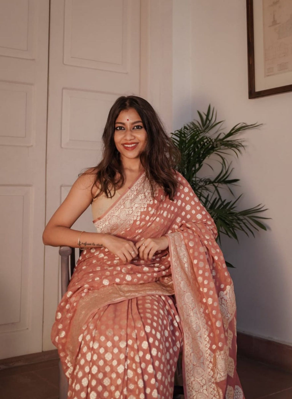Georgette silk butta design saree with banarasi work
