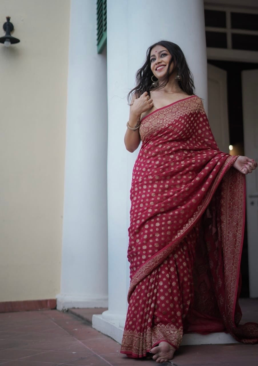 Georgette silk butta design saree with banarasi work