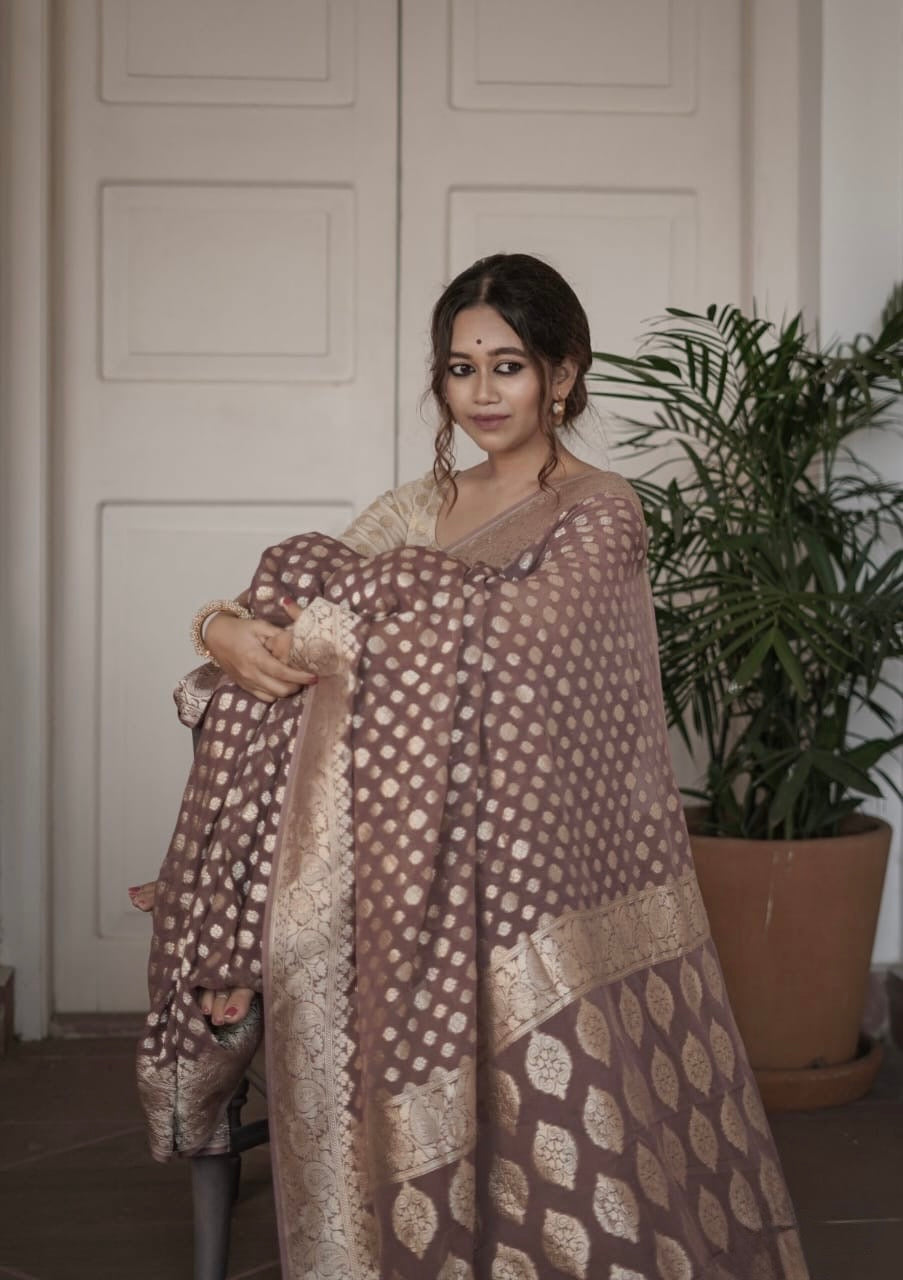 Georgette silk butta design saree with banarasi work