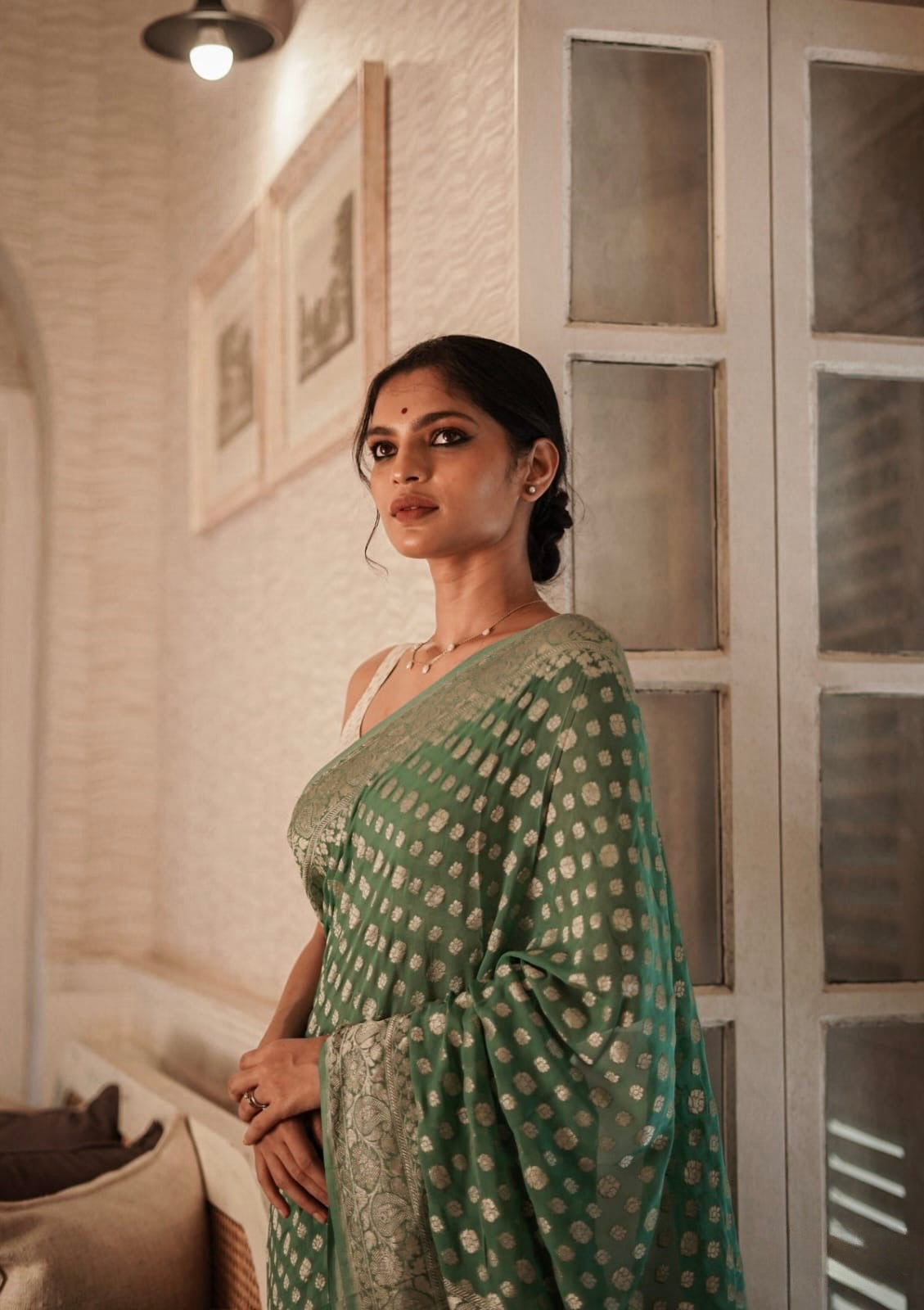 Georgette silk butta design saree with banarasi work