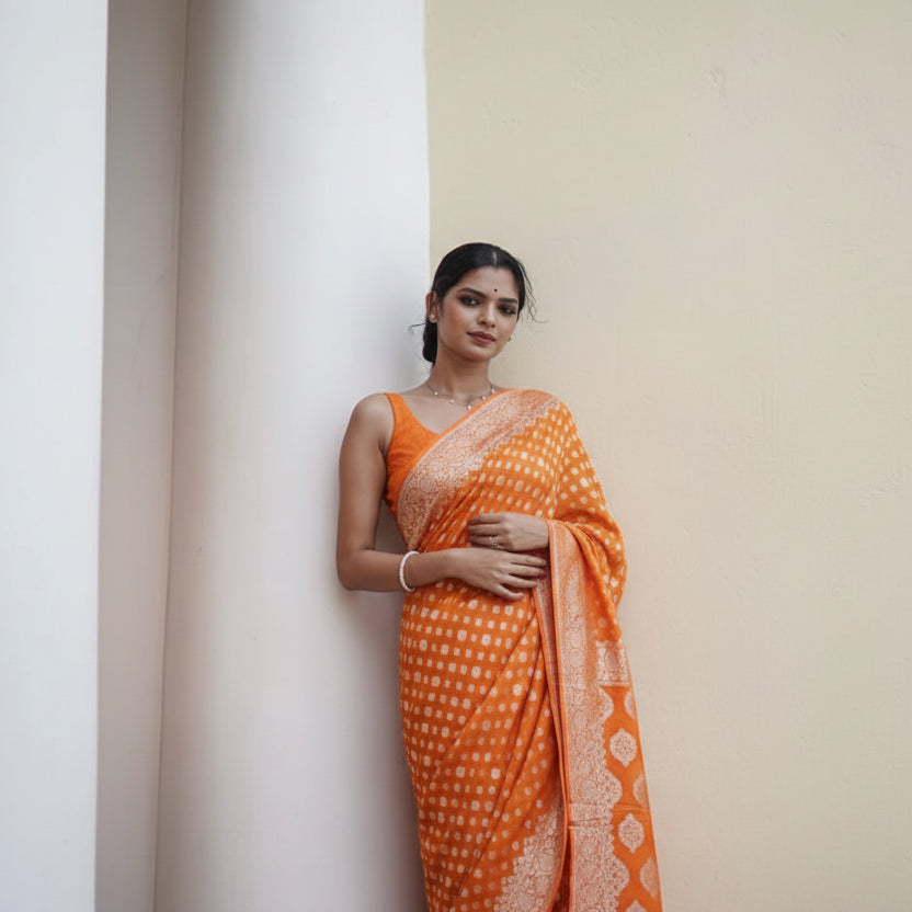 Georgette silk butta design saree with banarasi work