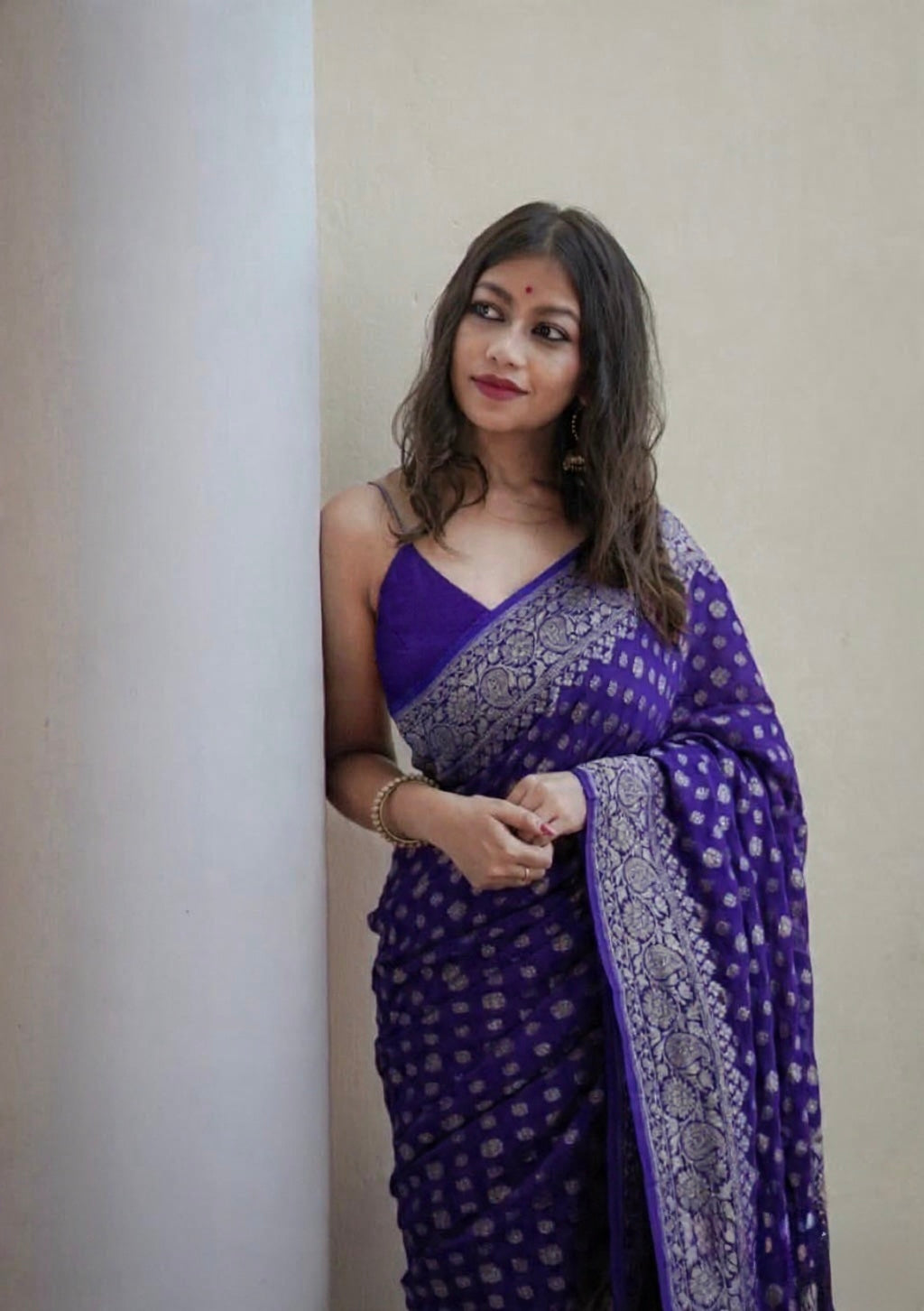 Georgette silk butta design saree with banarasi work