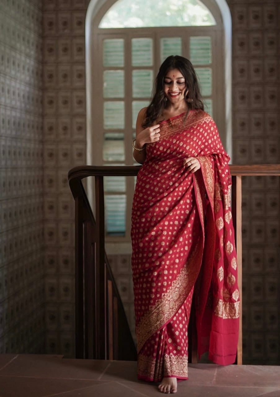 Georgette silk butta design saree with banarasi work
