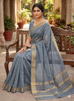 Premium Pastel blue pure linen saree