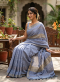 Premium Pastel blue pure linen saree