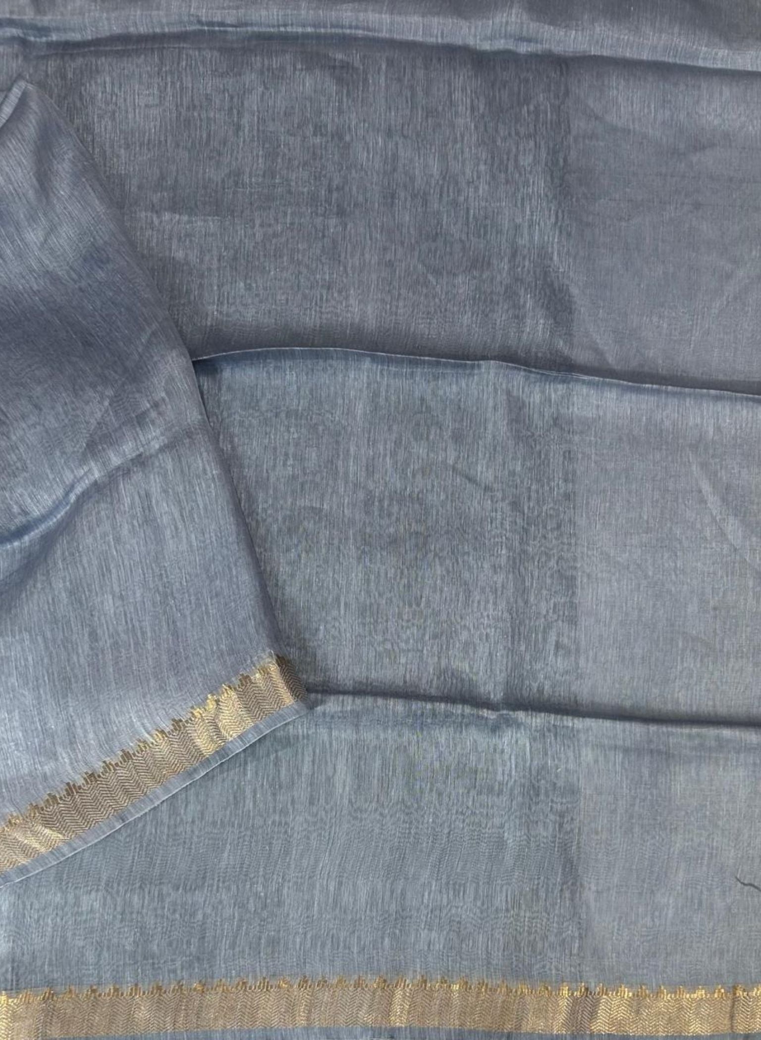 Premium Pastel blue pure linen saree